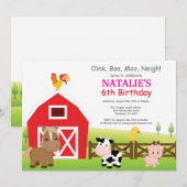 農場の誕生日パーティー招待状　カントリー調の動物たち 招待状 (正面/裏面)