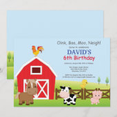 農場の誕生日パーティー招待状　カントリー調の動物たち 招待状 (正面/裏面)