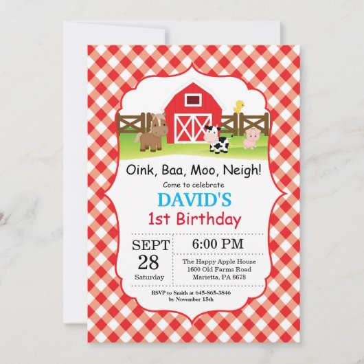 農場の誕生日パーティー招待状 バーンヤードパーティー 招待状 (正面)