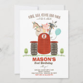 農場の誕生日パーティー おとぼけマクドナルドの動物園パーティー 招待状 (正面)