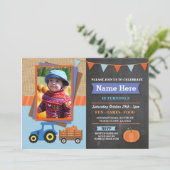 農場の誕生日パーティー かぼちゃ トラクター 写真 招待状 (スタンド正面)