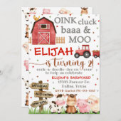 農場の誕生日招待状 豚の鳴き声、鶏の鳴き声、羊の鳴き声、牛の鳴き声 招待状 (正面/裏面)