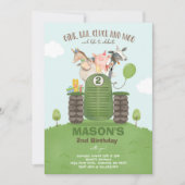 農場の誕生日 男の子 オールドマクドナルド バーンヤードパーティー 招待状 (正面)