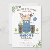 農場の誕生日 男の子 オールドマクドナルド バーンヤードパーティー 招待状 (正面)