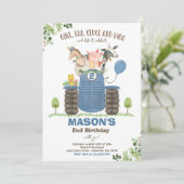 農場の誕生日 男の子 オールドマクドナルド バーンヤードパーティー 招待状 (スタンド正面)