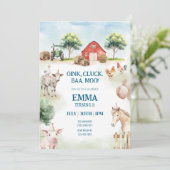 農場の誕生日 編集可能なテンプレート - 牧場の動物 招待状 (スタンド正面)