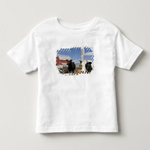 農場の赤い納屋とサイロの前の牛 トドラーTシャツ
