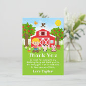 農場の赤い納屋と金髪の少年 サンキューカード (スタンド正面)