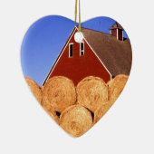 農場の赤い納屋の干し草ベール セラミックオーナメント (右)