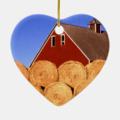 農場の赤い納屋の干し草ベール セラミックオーナメント (裏面)