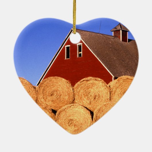 農場の赤い納屋の干し草ベール セラミックオーナメント (裏面)