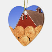 農場の赤い納屋の干し草ベール セラミックオーナメント (左)