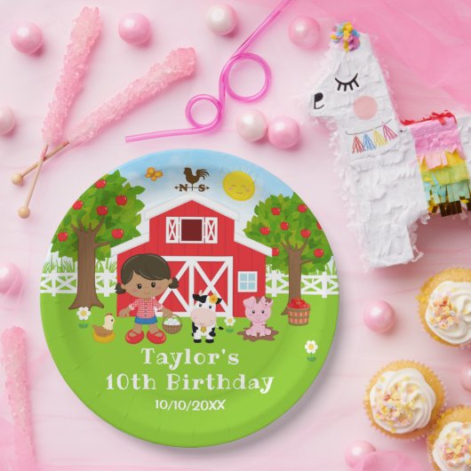 農場の赤い納屋 アフリカ系アメリカ人の女の子の誕生日パーティー ペーパープレート (パーティー)