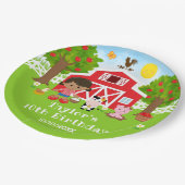 農場の赤い納屋 アフリカ系アメリカ人の女の子の誕生日パーティー ペーパープレート (アングル)