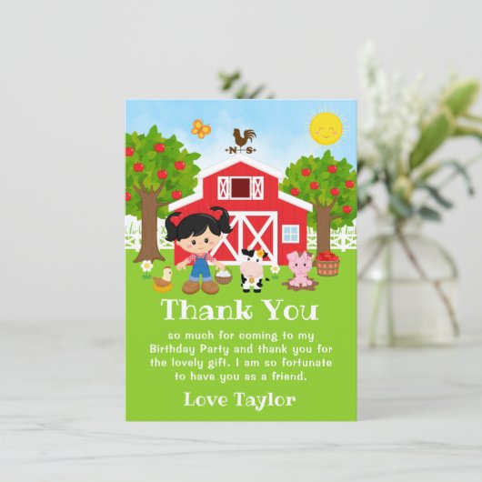 農場の赤い納屋 黒髪の女の子 誕生日 サンキューカード (スタンド正面)
