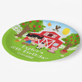 農場の赤い納屋 黒髪の少女の誕生日パーティー ペーパープレート (アングル)