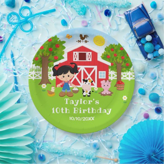 農場の赤い納屋 黒髪の少女 誕生日パーティー ペーパープレート (パーティー)