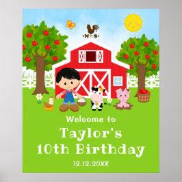 農場の赤い納屋 黒髪の少年 誕生日 ウェルカム ポスター