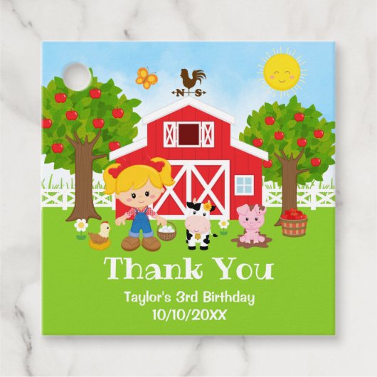 農場の赤い誕生日金髪の女の子ありがとう フェイバータグ (正面)