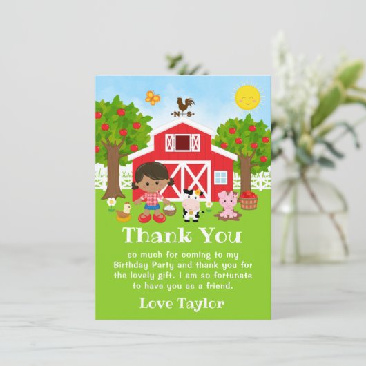 農場の赤い誕生日 アフリカ系アメリカ人の女の子 サンキューカード (スタンド正面)