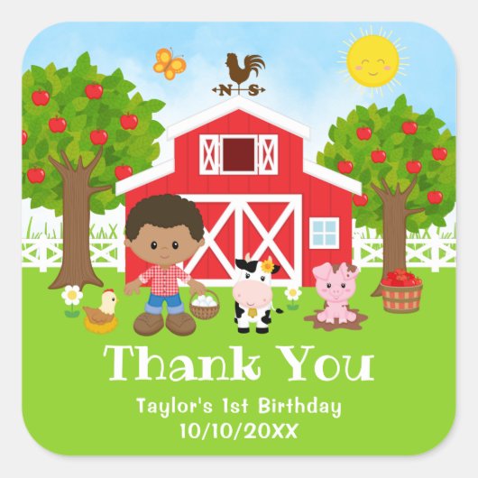 農場の赤い誕生日　アメリカのアフリカ系の少年　ありがとう スクエアシール (正面)