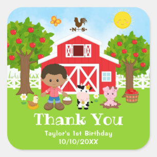 農場の赤い誕生日　アメリカのアフリカ系の少年　ありがとう スクエアシール