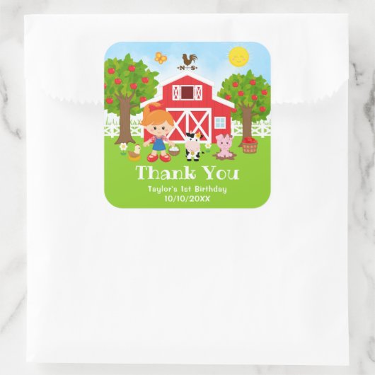 農場の赤い誕生日 赤い髪の少女 感謝 スクエアシール (バッグ)