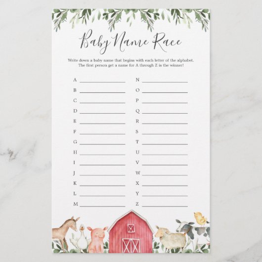 農場の赤ちゃんシャワー名のレースゲームで (正面)