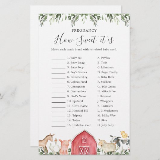 農場の赤ちゃんシャワー妊娠どのように甘いゲーム (正面/裏面)