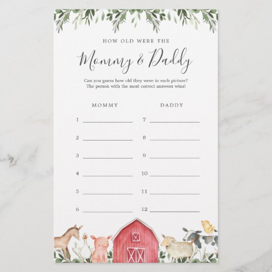 農場の赤ちゃんシャワー彼らはゲームカードを何歳だった (正面)