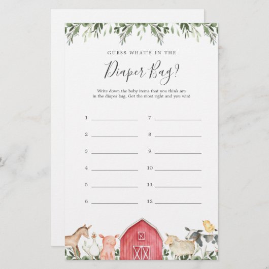 農場の赤ちゃんシャワー推測おむつバッグ (正面/裏面)