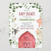 農場の赤ちゃんシャワー 招待状 (正面/裏面)