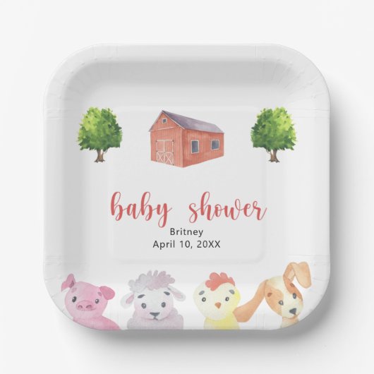 農場の赤ちゃんシャワー – 赤ちゃんシャワー ペーパープレート (正面)