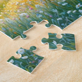 農場の野生の花の草原にいる馬 ジグソーパズル (側面)