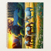 農場の野生の花の草原にいる馬 プランナー手帳 (正面)