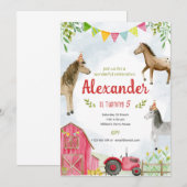 農場の馬の誕生日招待状 招待状 (正面/裏面)