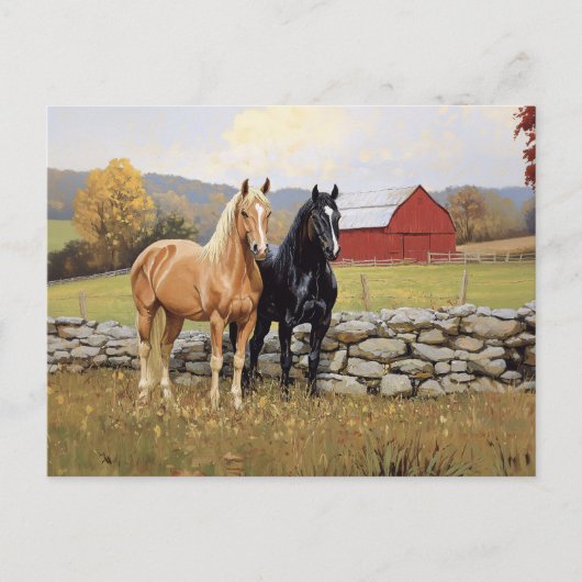 農場の馬素朴類 ポストカード (正面)