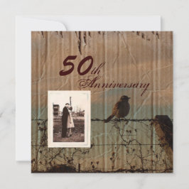 農場の鳥の西洋の納屋 50周年記念結婚式 招待状