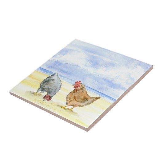 農場の鶏のタイル、美しい雌鶏の食べること タイル (側面)