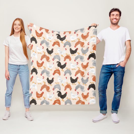 農場の鶏パターン フリースブランケット (インサイチュ)