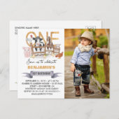 農場の1歳誕生日牧場写真招待状 ポストカード (正面/裏面)