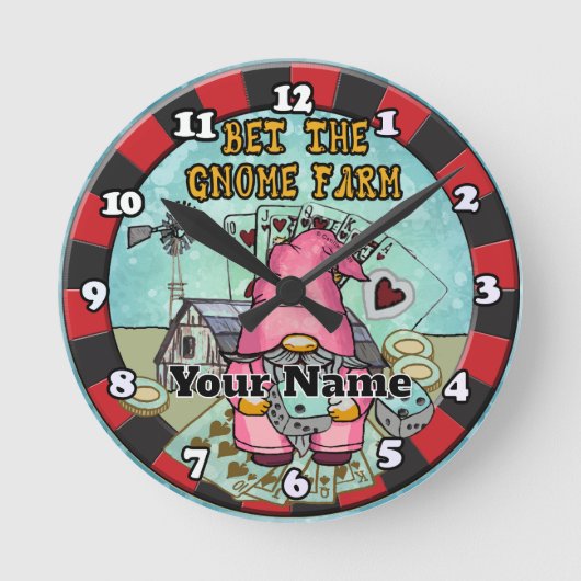 農場の gnome に賭けろ ラウンド壁時計 (正面)