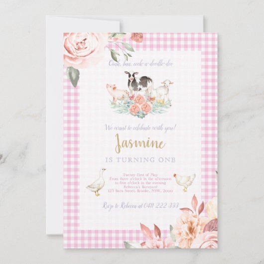 農場のBaryardの誕生日の女の子の招待状 招待状 (正面)