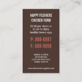 農場は伝統の層の雌鶏に卵を投げつけます 名刺 (裏面)