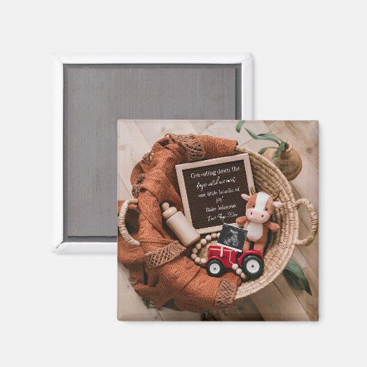 農場をテーマにした編み籠の妊娠の発表 マグネット (正面/裏面)