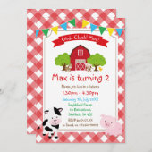 農場をテーマにした誕生日パーティーの招待状 招待状 (正面/裏面)