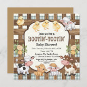 農場をテーマにした赤ちゃんシャワーデザイン – かわいい動物 招待状 (正面/裏面)