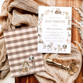 農場をテーマにした赤男女兼用ちゃんシャワー 招待状