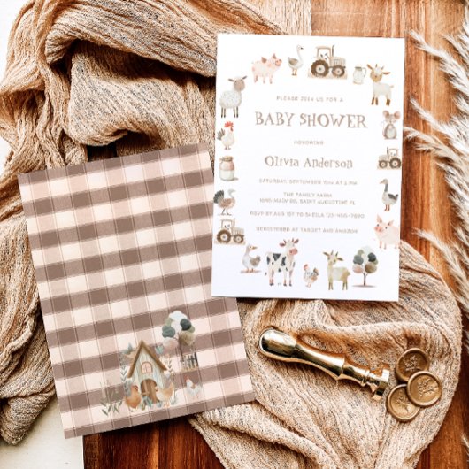 農場をテーマにした赤男女兼用ちゃんシャワー 招待状