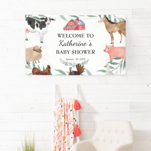 農場を背景に可愛い田舎の赤ちゃんシャワー 横断幕 (インサイチュ)